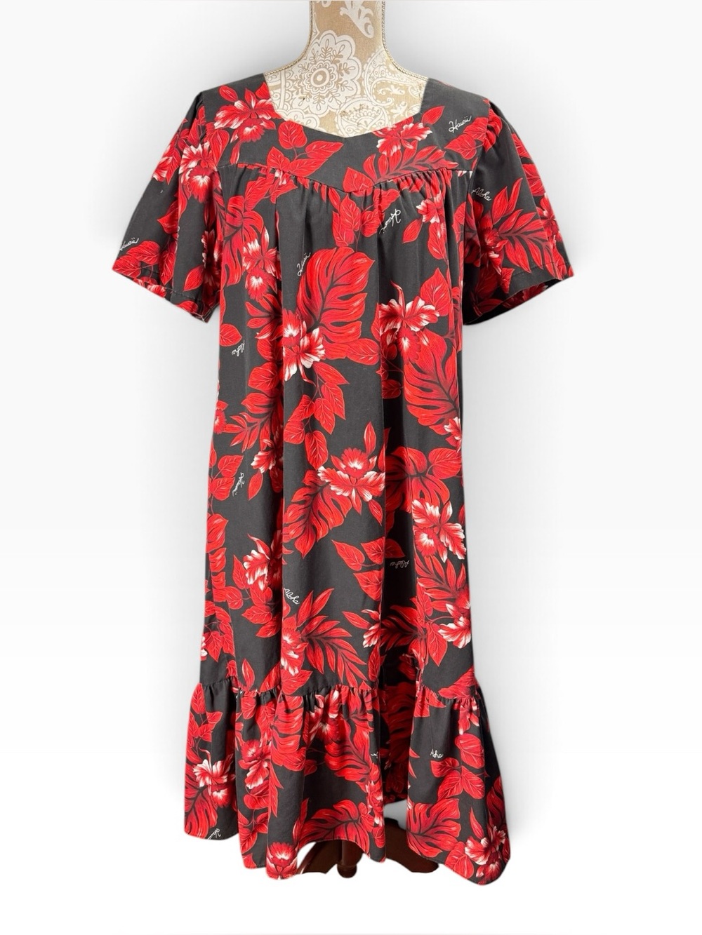New Horizons Aloha Hawaiian Floral Dress XL Muu Muu Summer Cruise Vacation USA